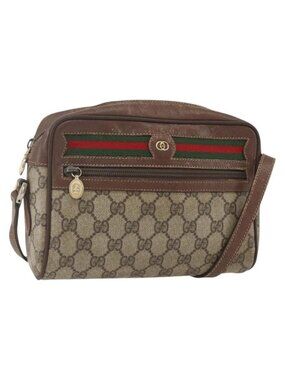 Authentic GUCCI GG Supreme Web Sherry Line Bag PVC Beige Gold 001 56 6655